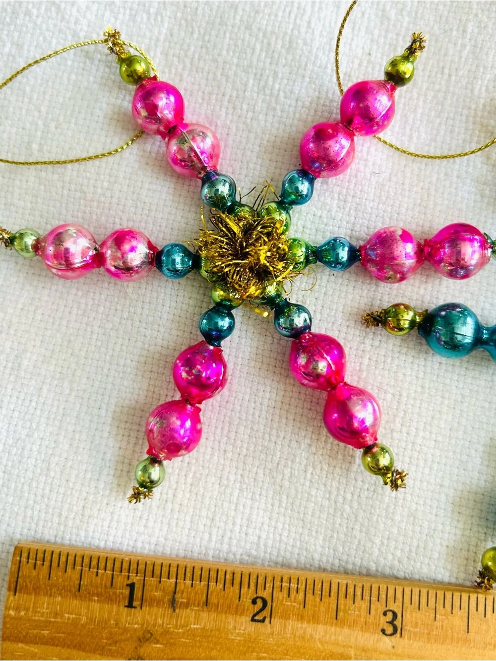 Vintage repurposed mercury, glass bead flowers holiday Christmas ornaments